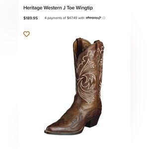 Ariat Western J Toe Wingtip Boot Size 8